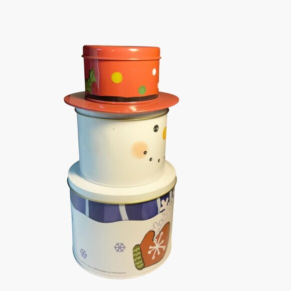 Snowman Decorative Tin Stacked 3 Canisters Celebrate It Christmas - Picture 5 of 10